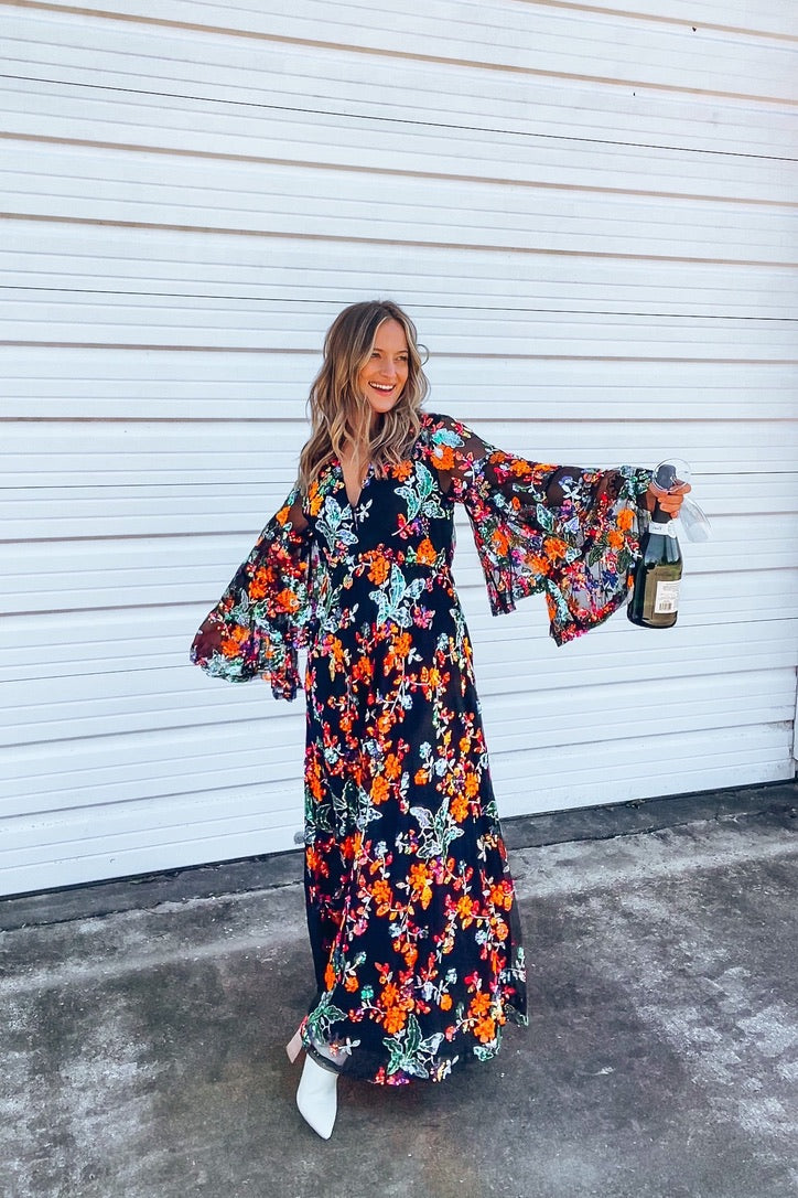 BuddyLove Floral Sequin Maxi Dress| FINAL SALE – Haute Stuff Boutique