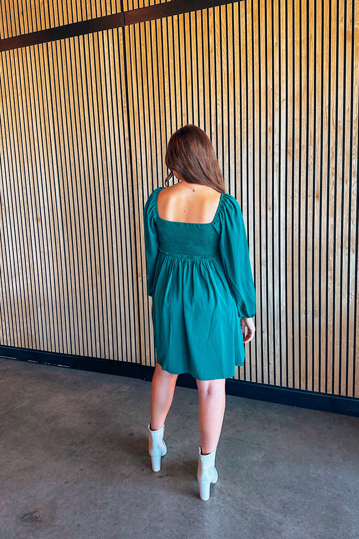 Home For Christmas Green Babydoll Dress