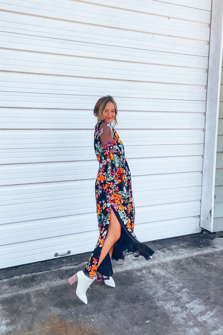knee length dresses for ladies BuddyLove Floral Sequin Maxi Dress| FINAL SALE – Haute Stuff Boutique